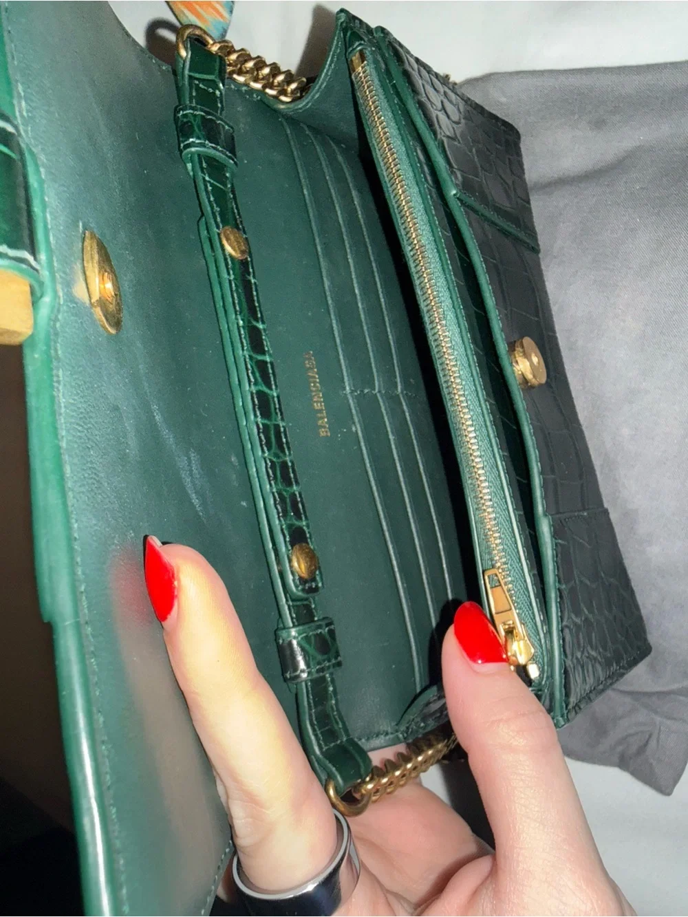 Balenciaga Hourglass Croc-Embossed Leather Crossbody Bag in Dark Green